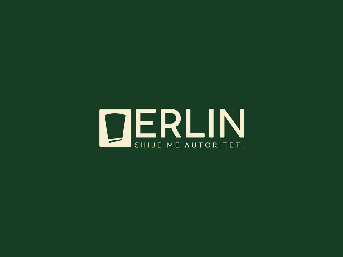 Erlin horizontal logo in cream on deep green