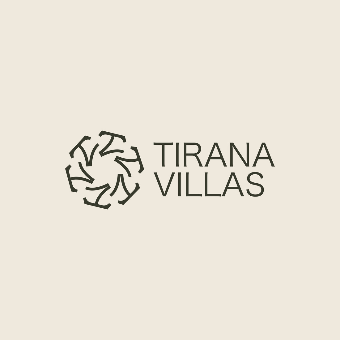 Tirana Villas logo in deep olive on soft beige