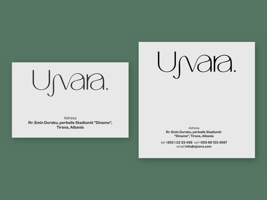 Ujvara business card and greeting card layouts on brand green