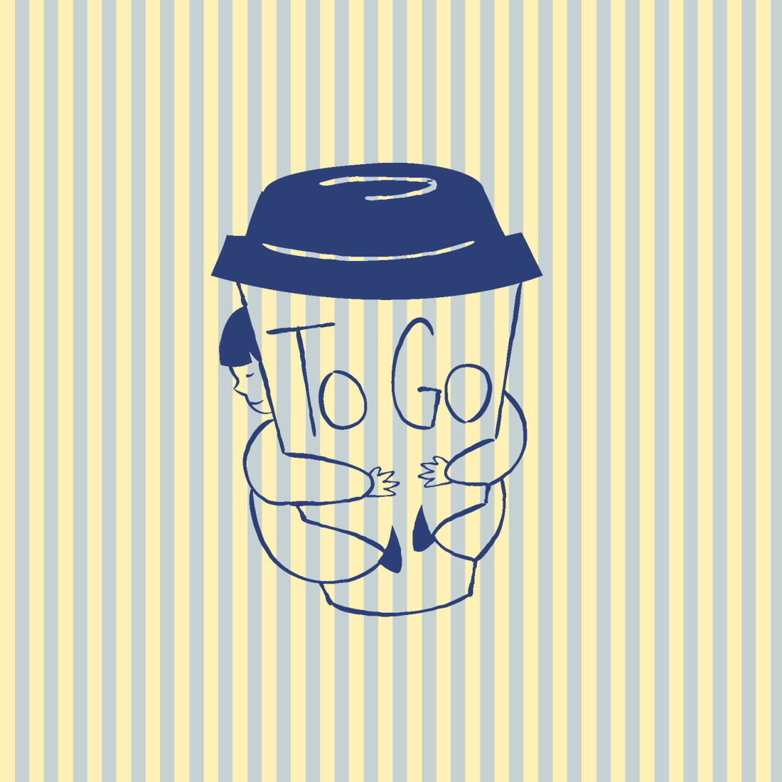 Hand-drawn To Go coffee cup illustration on Pastelitos stripes
