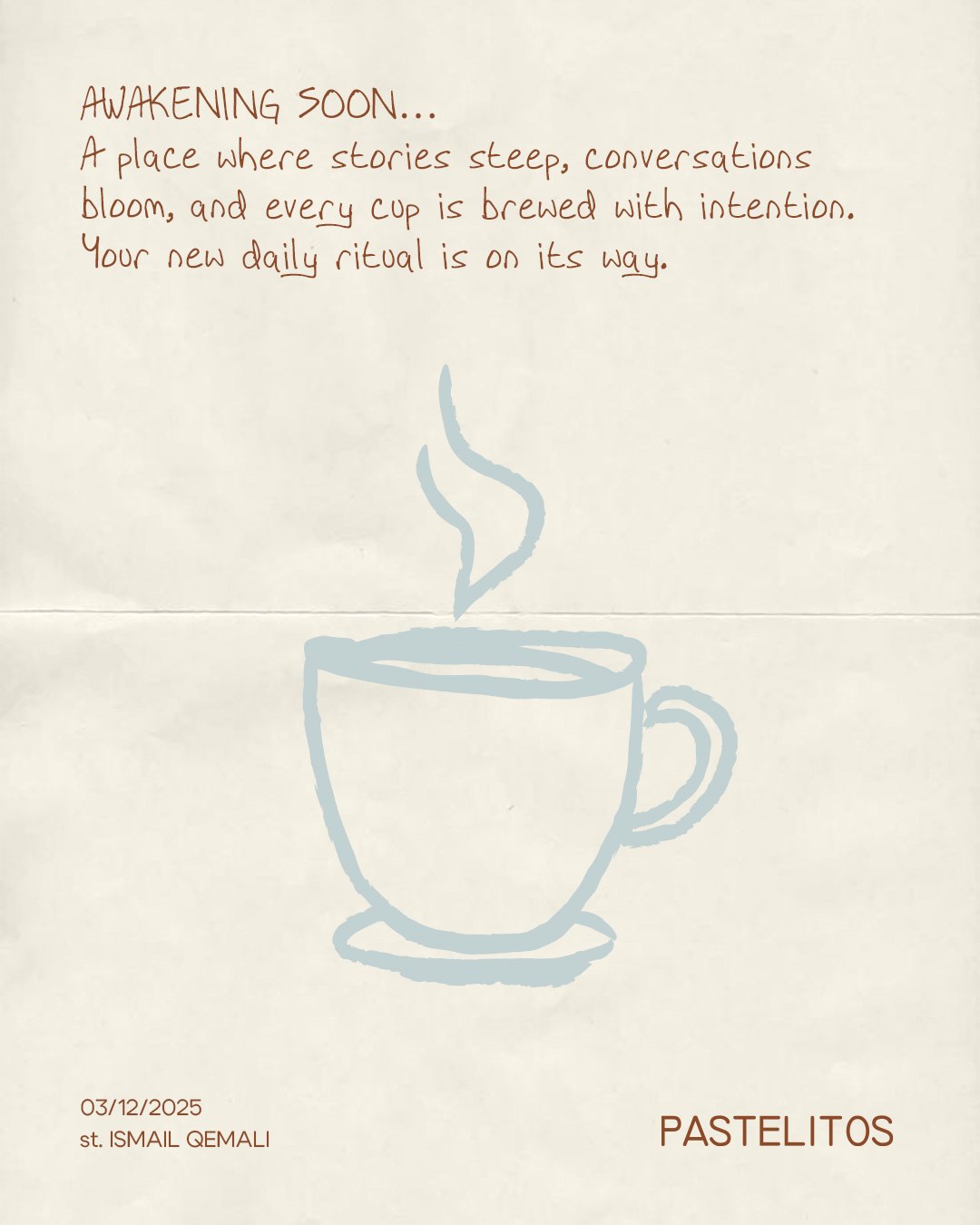 Awakening soon: hand-drawn coffee cup on folded paper