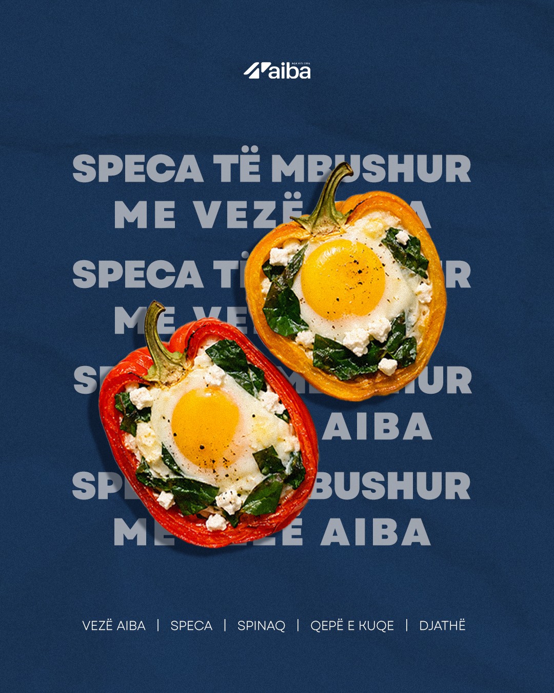 Peppers stuffed with AIBA eggs on navy