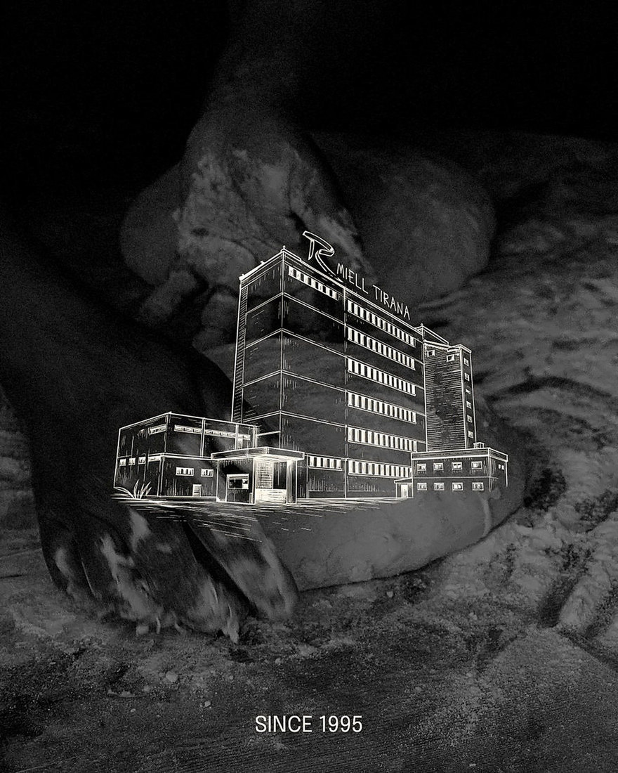 Miell Tirana since 1995 - building illustration in hand