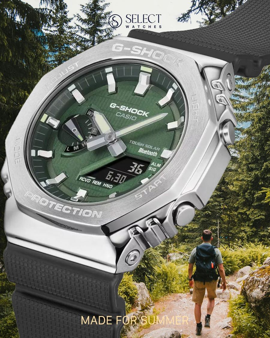 Made for summer: green G-Shock on a forest trail