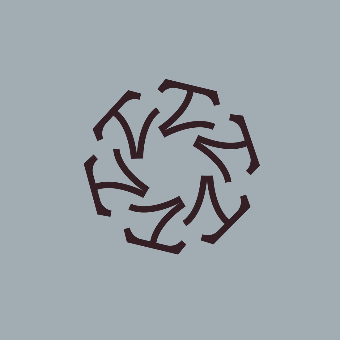 Tirana Villas circular symbol in deep burgundy on light blue grey