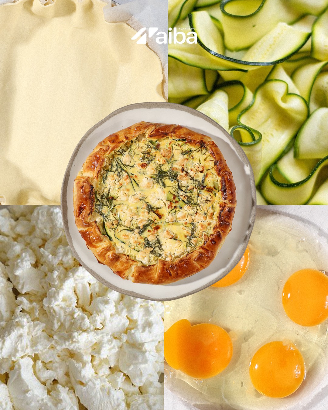 Courgette and feta pie with its ingredients