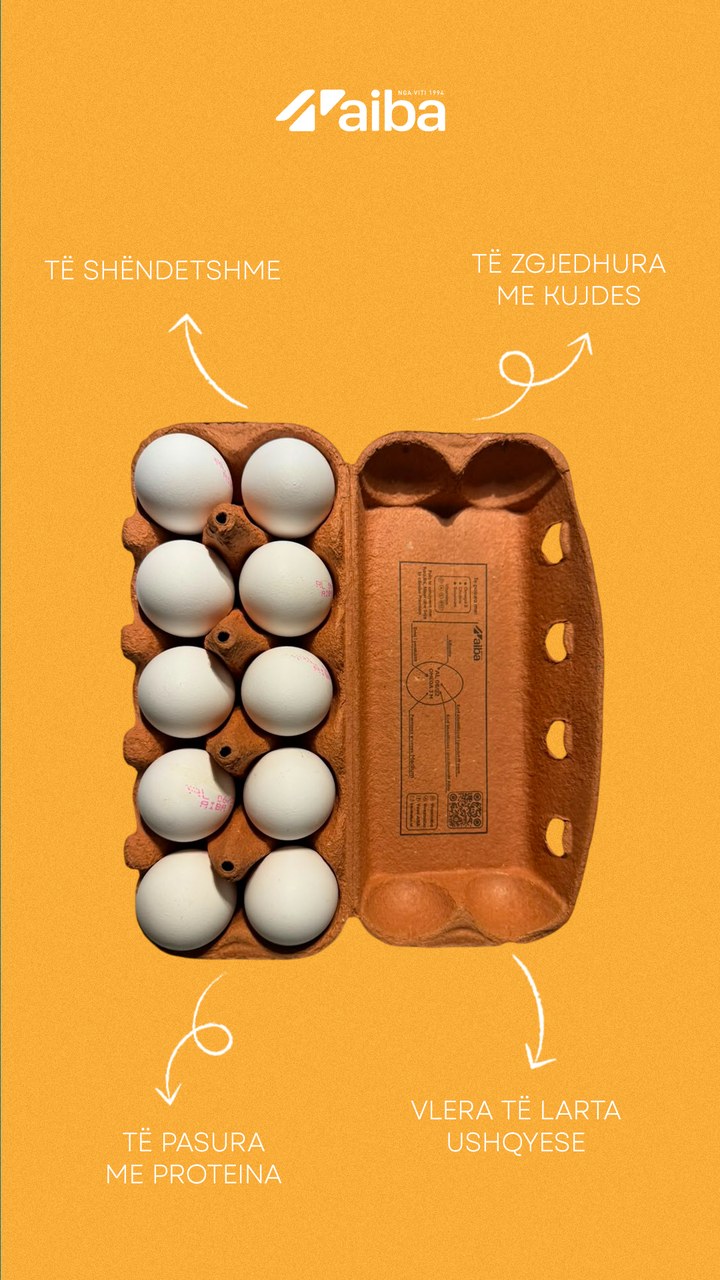 Story: open carton of AIBA eggs with benefits on orange