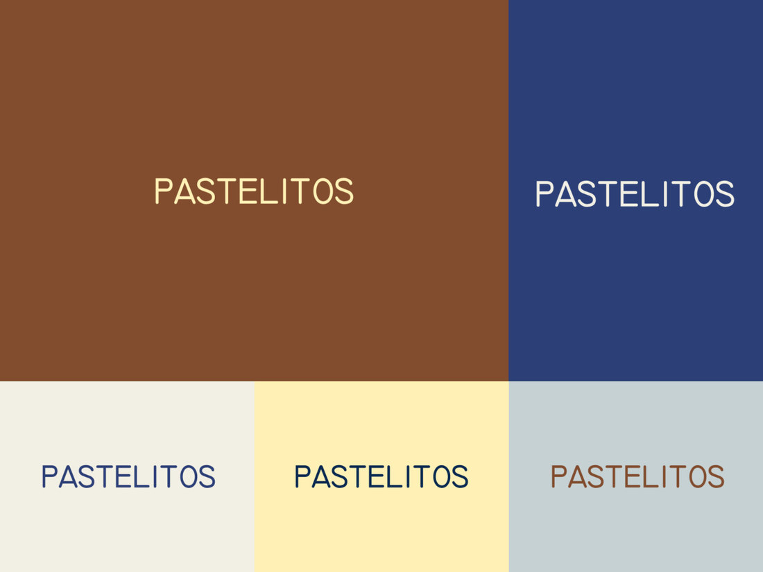 Pastelitos color palette in brown, navy, cream, yellow and powder blue