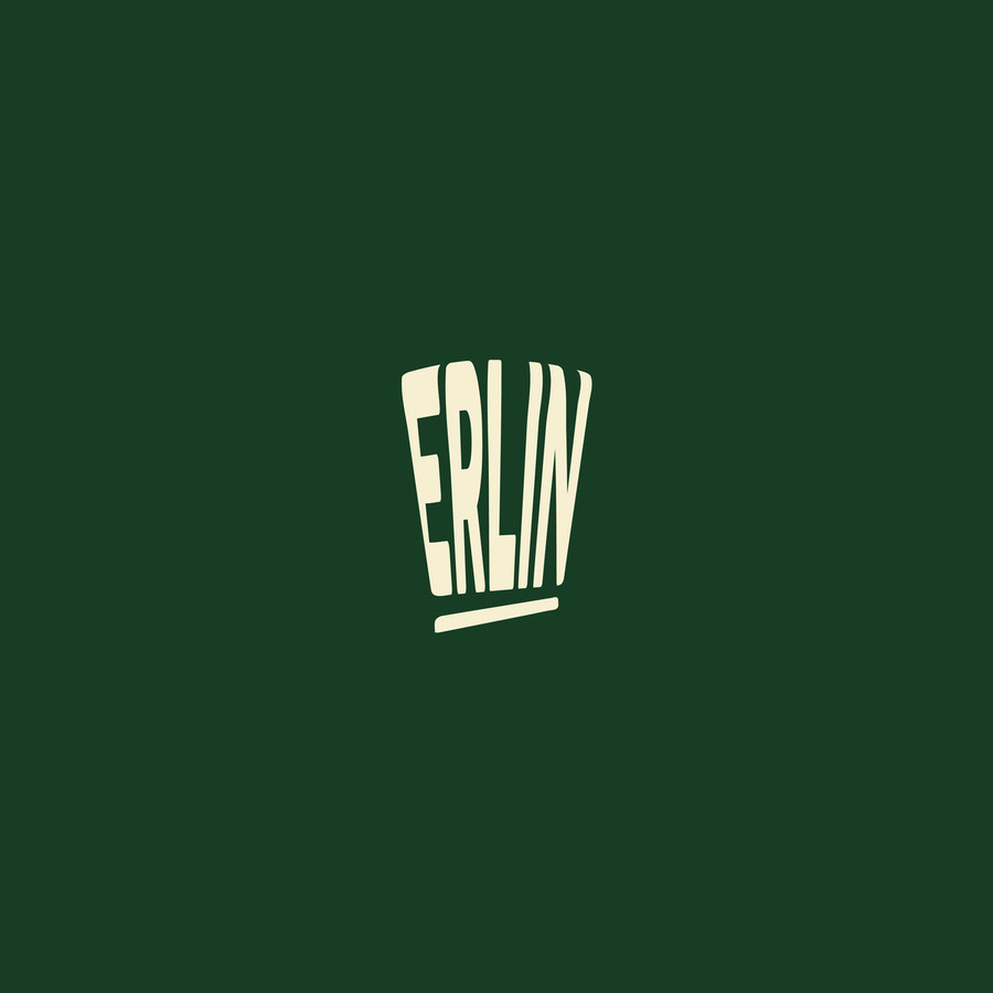 Erlin chef-hat wordmark in cream on deep green