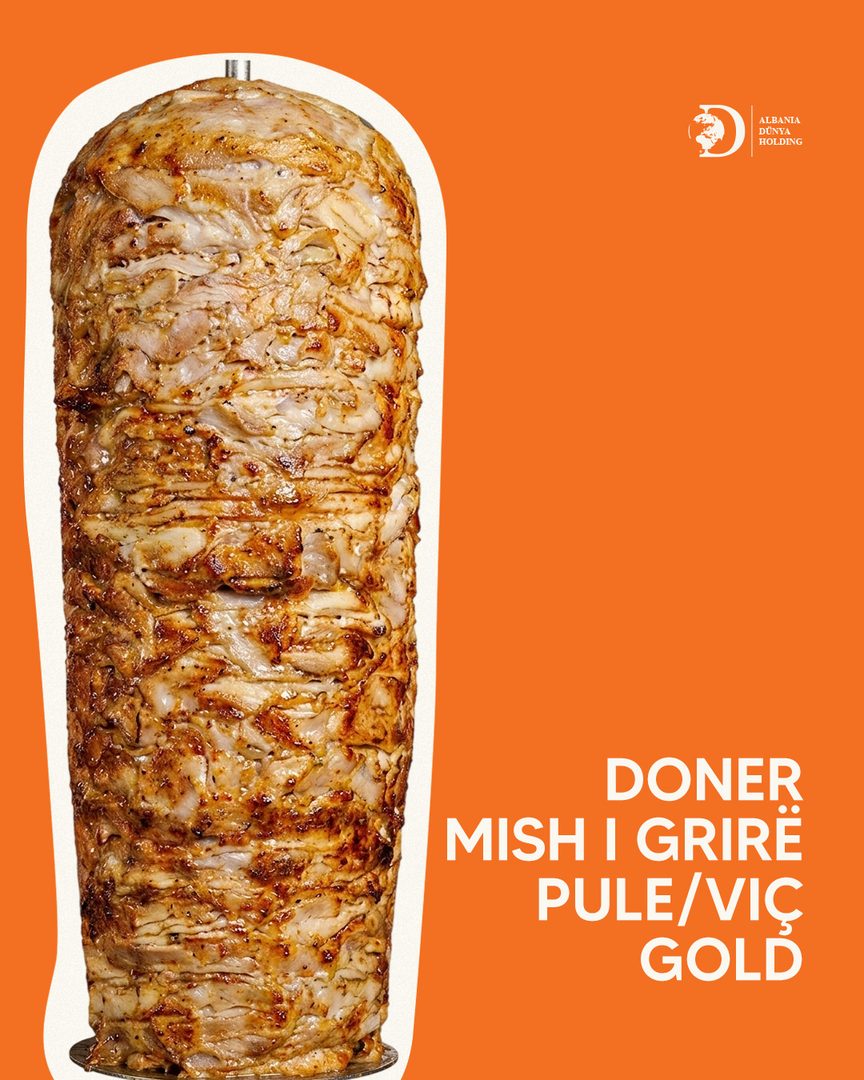 Doner post: chicken and beef doner Gold on a bold orange background