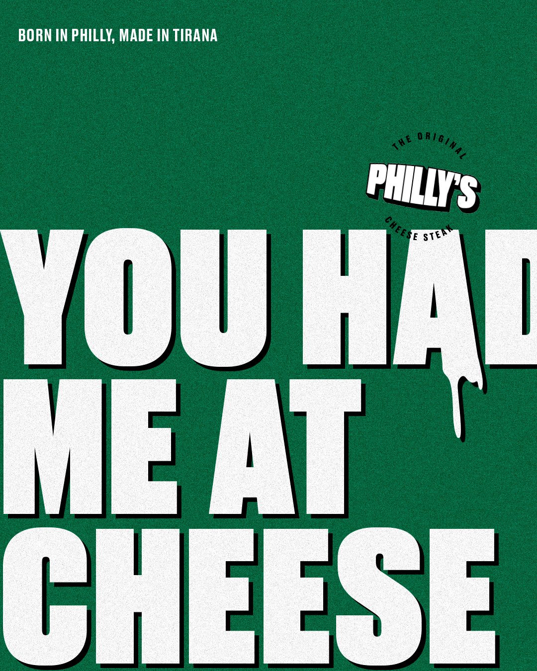 You had me at cheese: typographic post with dripping cheese