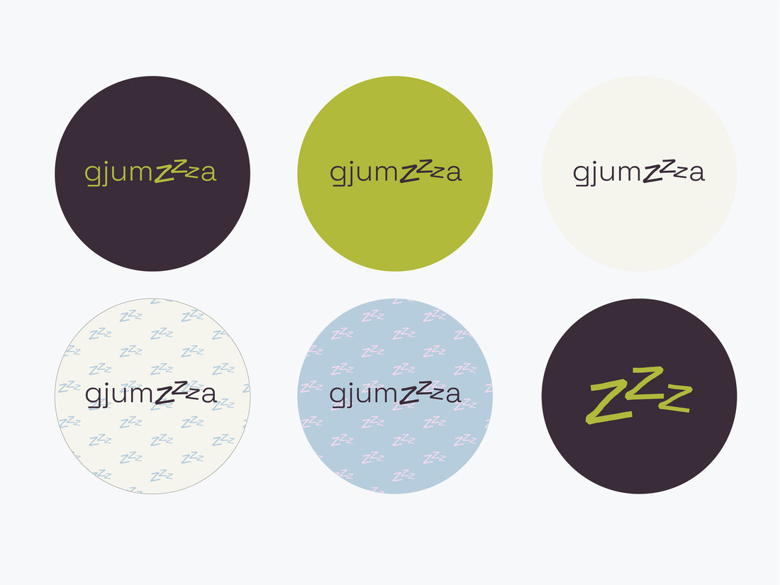 Gjumza sticker collection in plum, lime, cream and blue