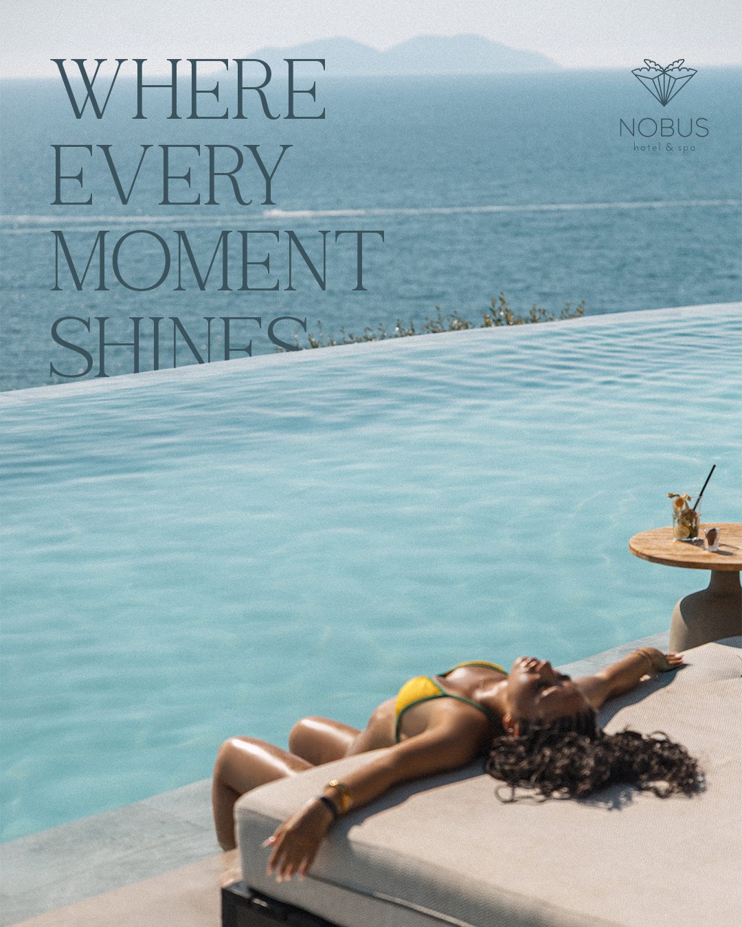 Where Every Moment Shines post: a guest sunbathing by the infinity pool