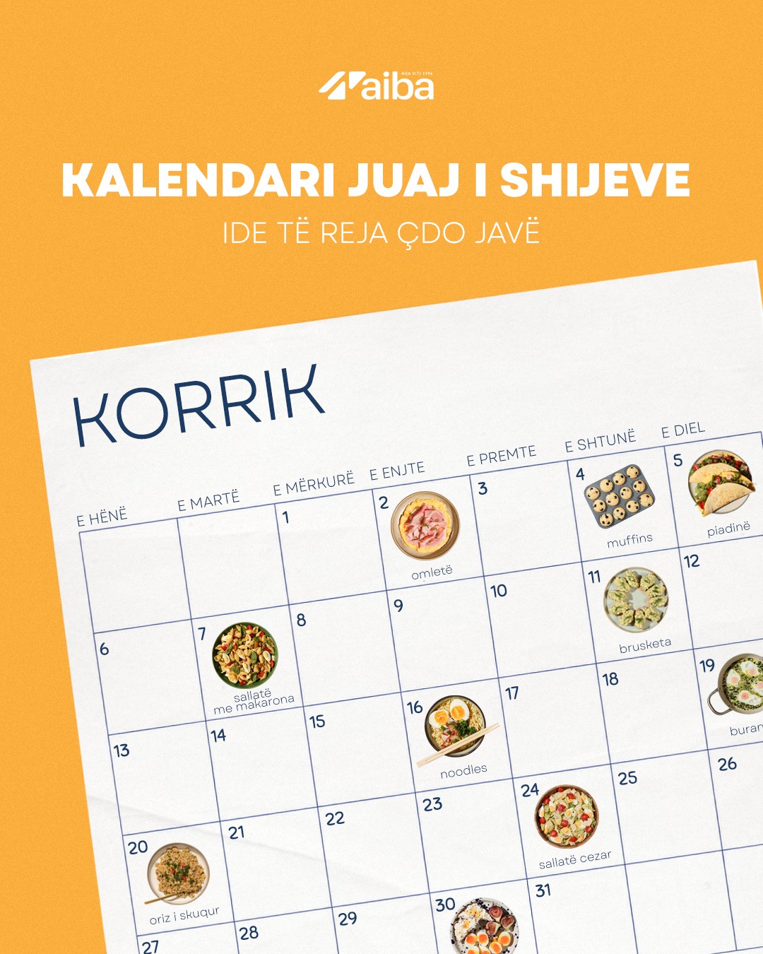 AIBA flavour calendar with a recipe idea for each week