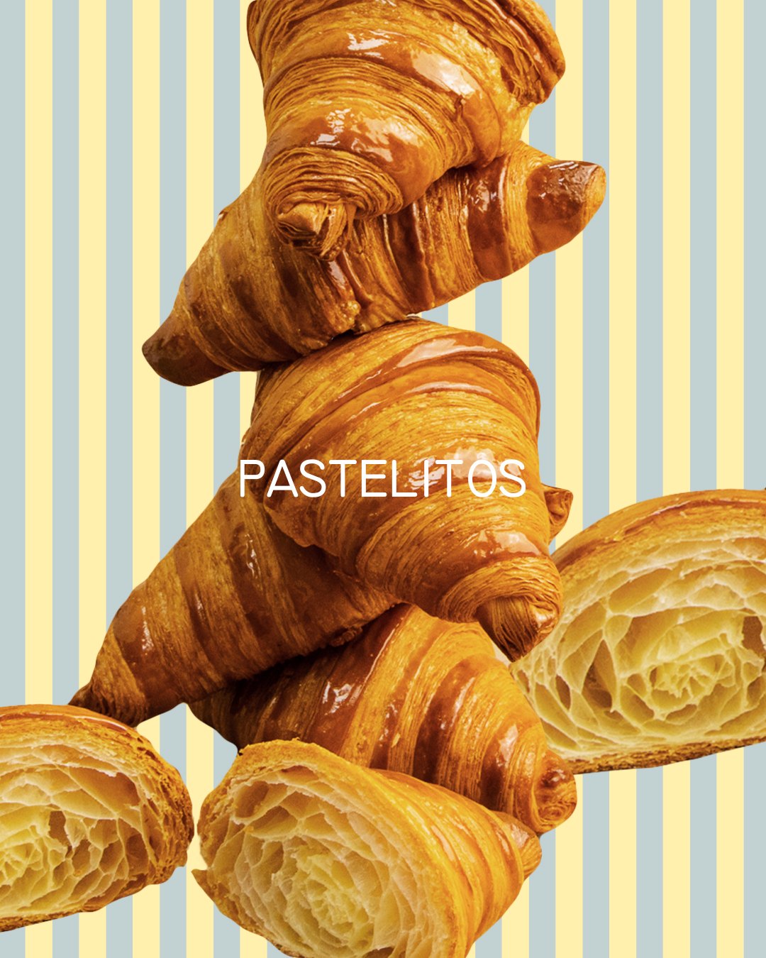 Stack of croissants on Pastelitos stripes