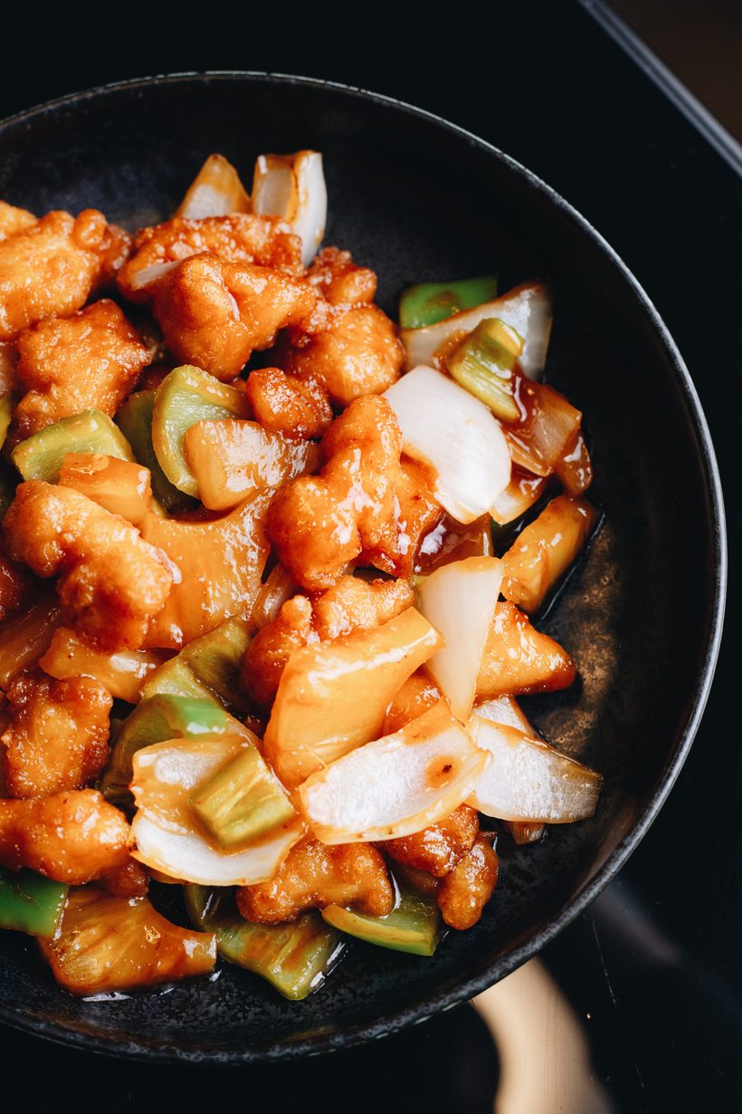 Sweet and sour chicken with pineapple and peppers