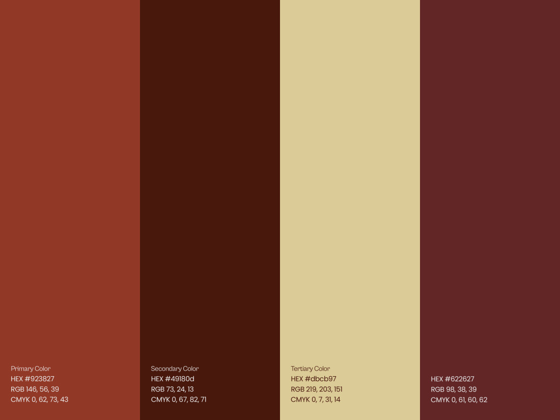 Stiven color palette in terracotta, coffee brown, cream and burgundy