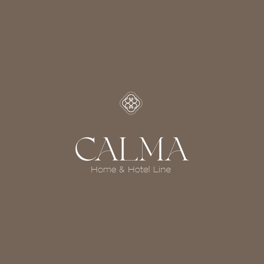 Calma logo in white on warm brown
