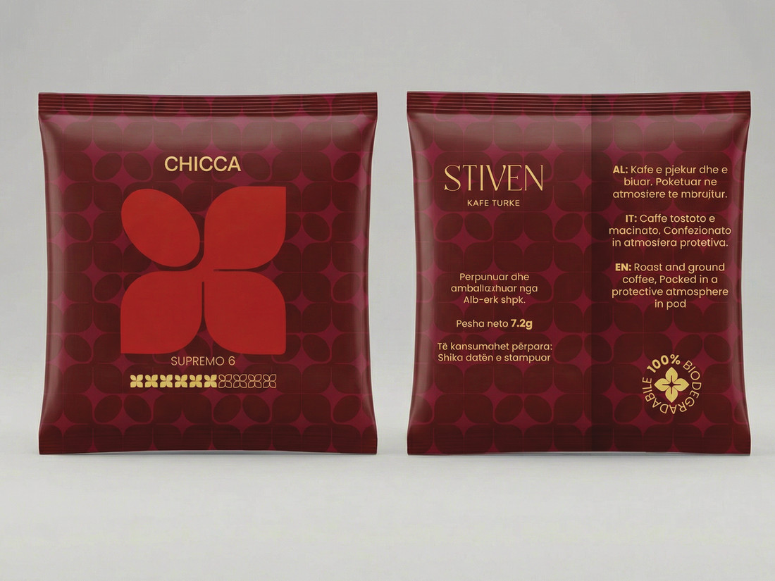 Stiven Kafe Turke coffee pod packaging, front and back