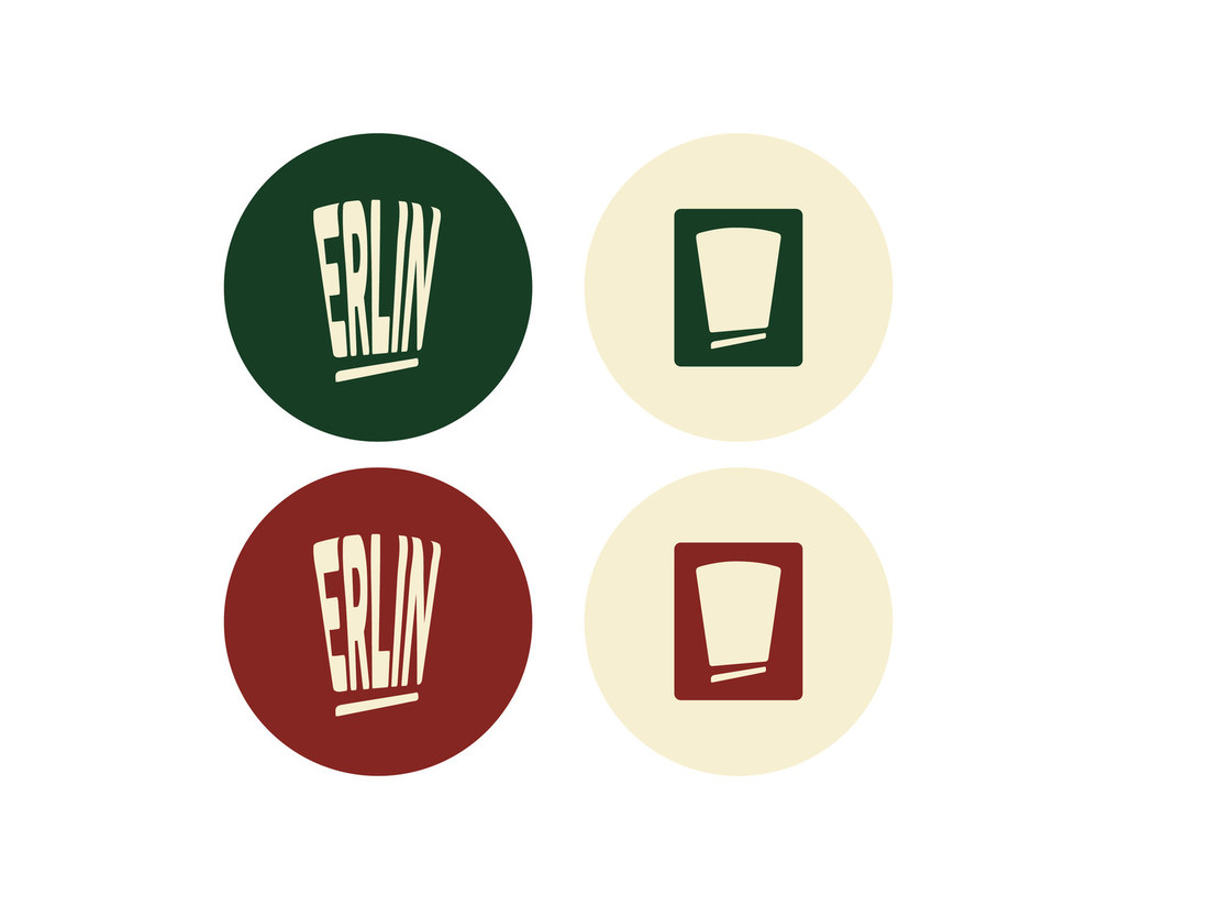 Erlin round stickers and profile pictures in green, red and cream
