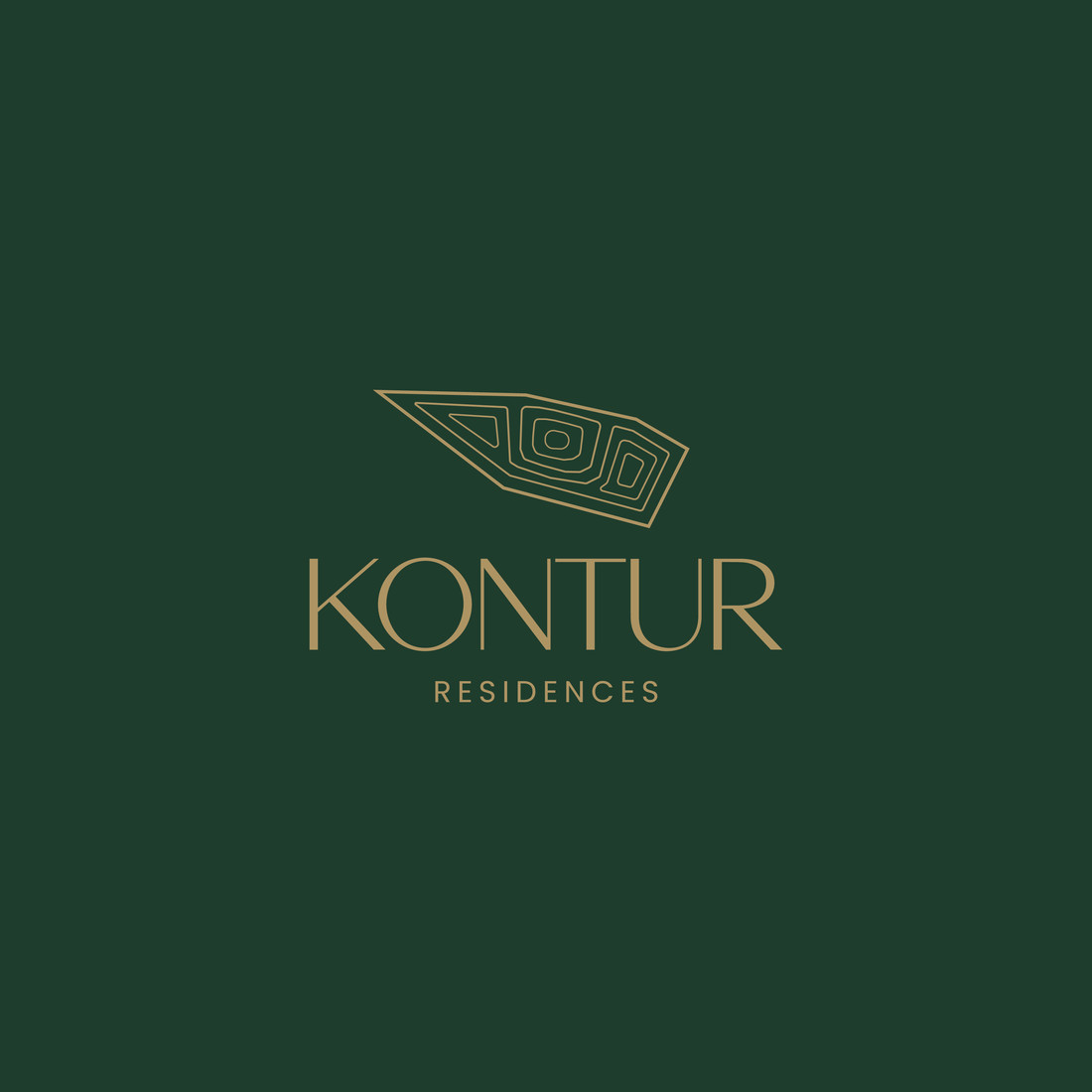 Kontur Residences logo in gold on forest green