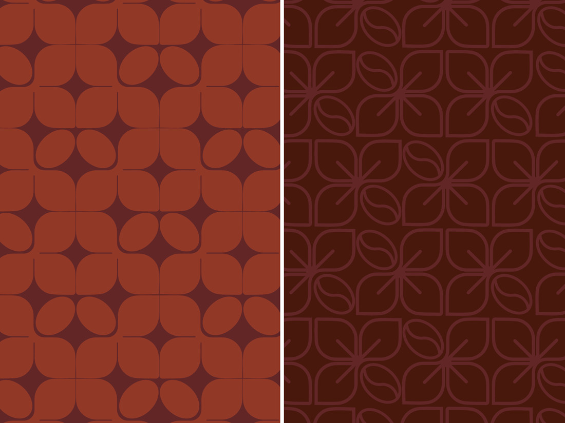 Stiven brand patterns in terracotta and dark coffee brown