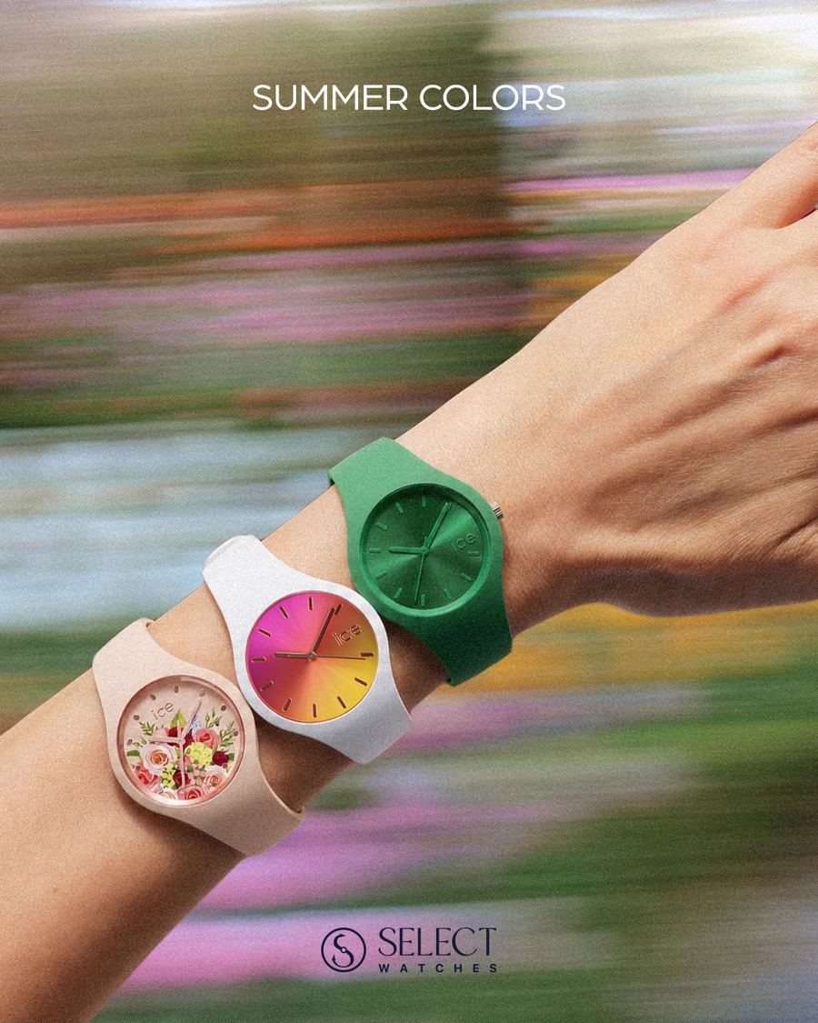 Summer colors: three Ice-Watch watches on a wrist