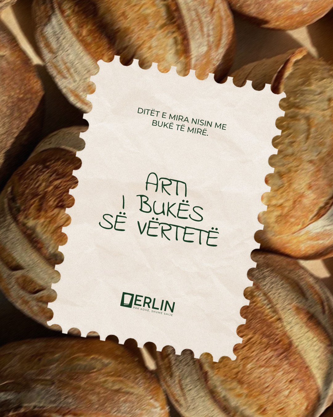 Stamp-shaped post about the art of real bread