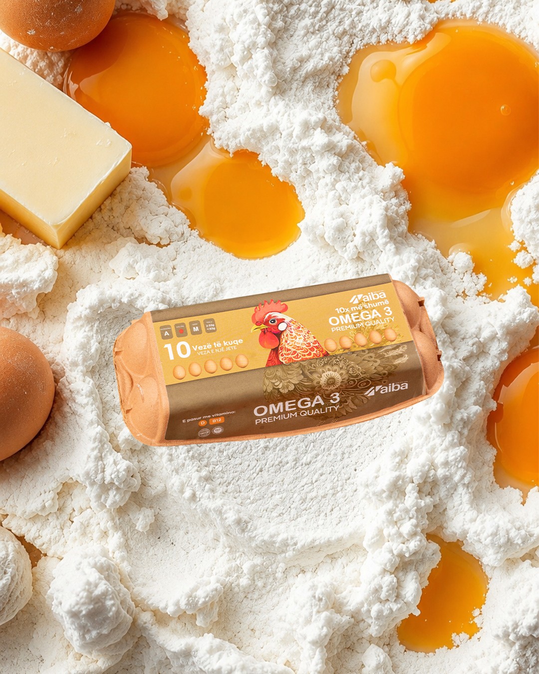 AIBA Omega 3 carton in flour with yolks and butter