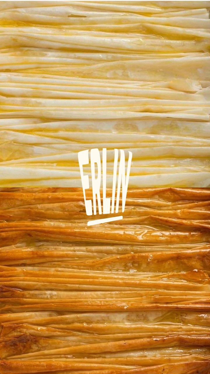 Story: raw and baked filo layers with the ERLIN wordmark